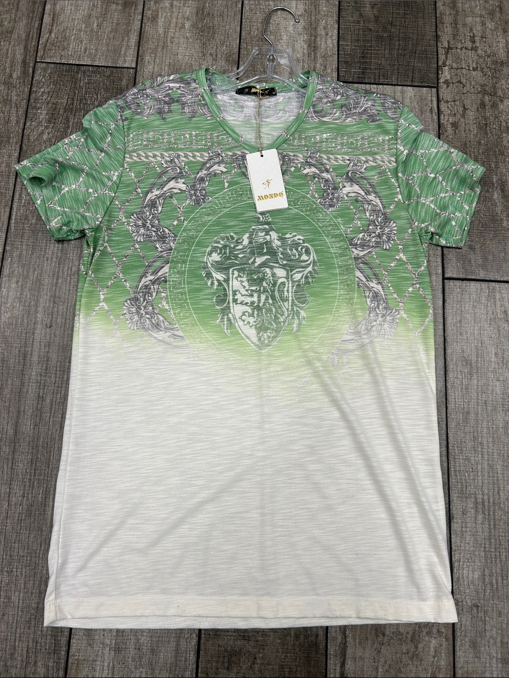 Mondo Green Ombre Crest V-Neck Men's Shirt NWT